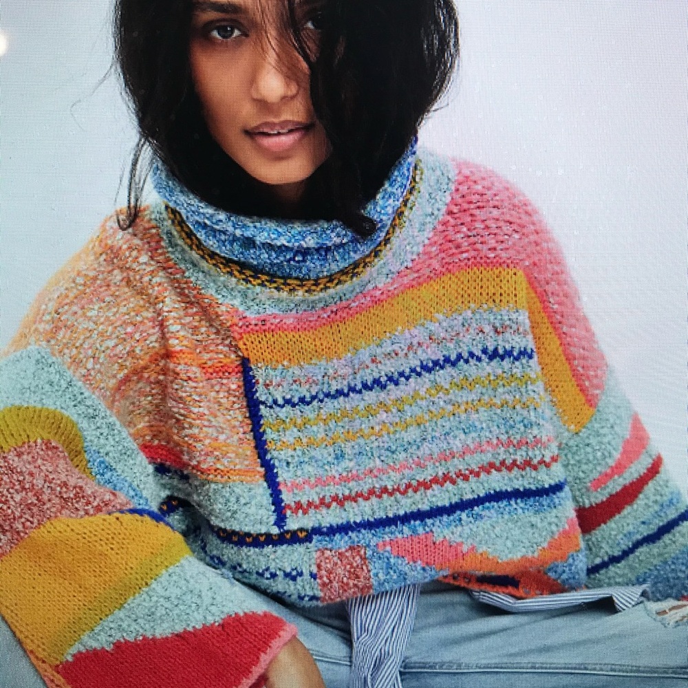 (SOLD) Colorful Free People Cropped Women's Sweater, Sz Small